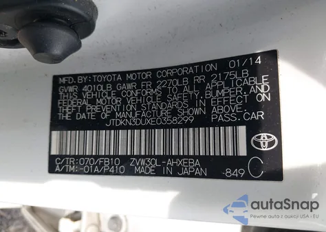 2014 Toyota Prius from USA, damaged, VIN JTDKN3DUXE0358299